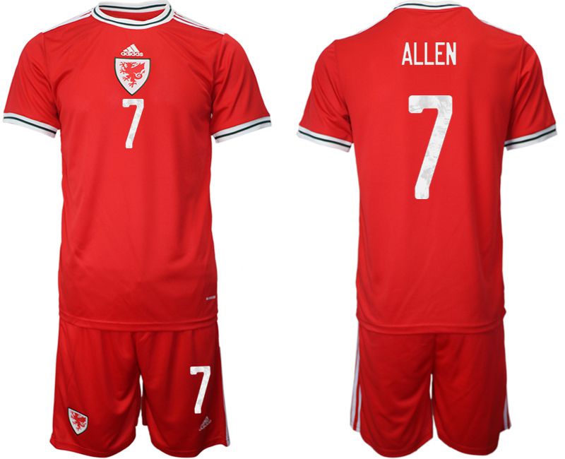 Men 2022 World Cup National Team Welsh home red #7 Soccer Jersey->united states jersey->Soccer Country Jersey